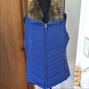 Blue Fur-Trimmed Women's Vest